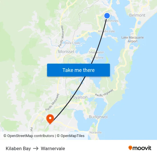 Kilaben Bay to Warnervale map