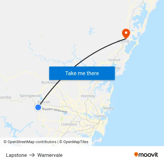 Lapstone to Warnervale map