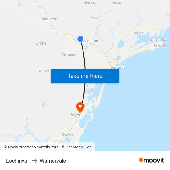 Lochinvar to Warnervale map