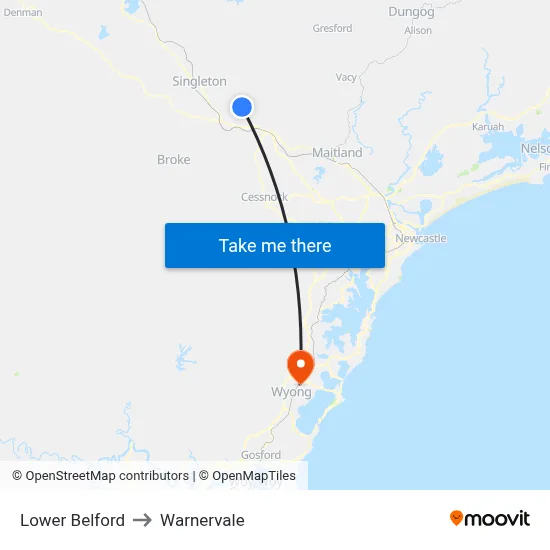 Lower Belford to Warnervale map