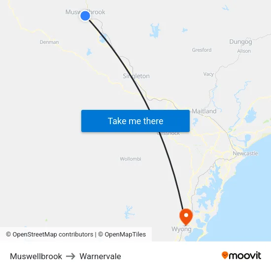 Muswellbrook to Warnervale map