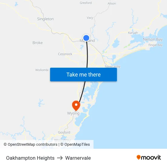 Oakhampton Heights to Warnervale map