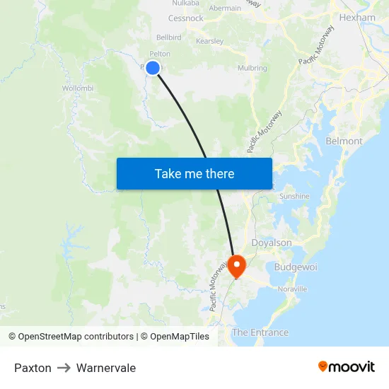 Paxton to Warnervale map