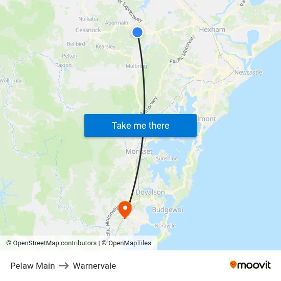 Pelaw Main to Warnervale map
