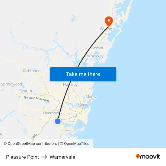 Pleasure Point to Warnervale map