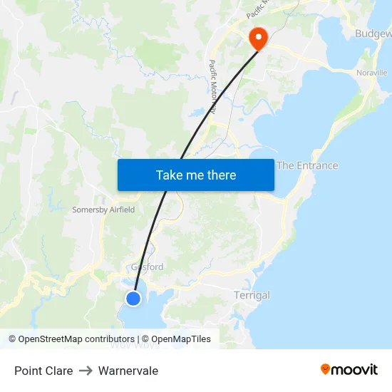 Point Clare to Warnervale map