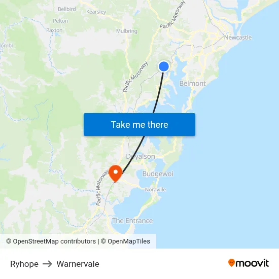 Ryhope to Warnervale map