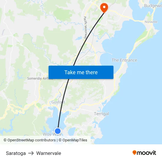 Saratoga to Warnervale map