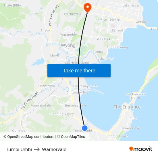Tumbi Umbi to Warnervale map