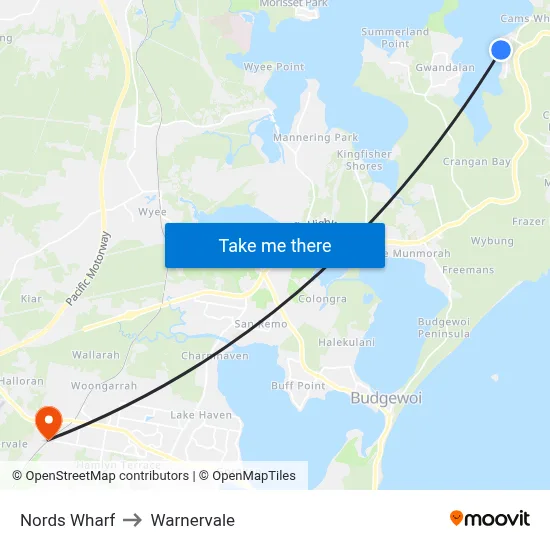Nords Wharf to Warnervale map