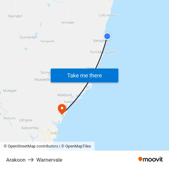 Arakoon to Warnervale map