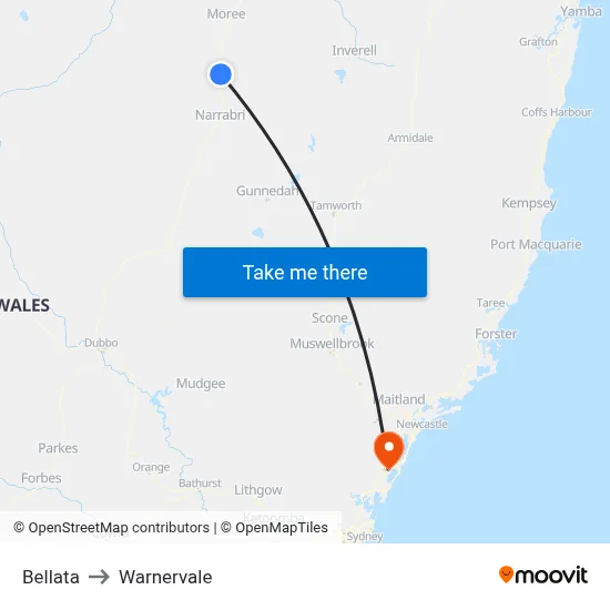 Bellata to Warnervale map