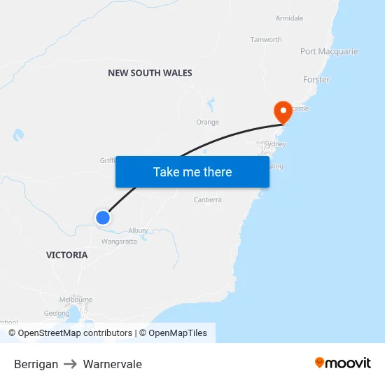 Berrigan to Warnervale map