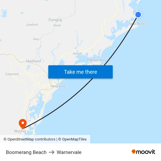Boomerang Beach to Warnervale map