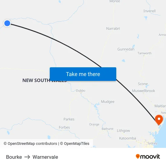 Bourke to Warnervale map