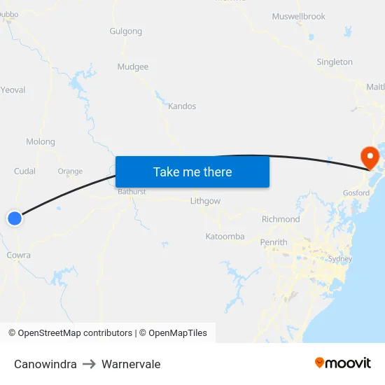 Canowindra to Warnervale map