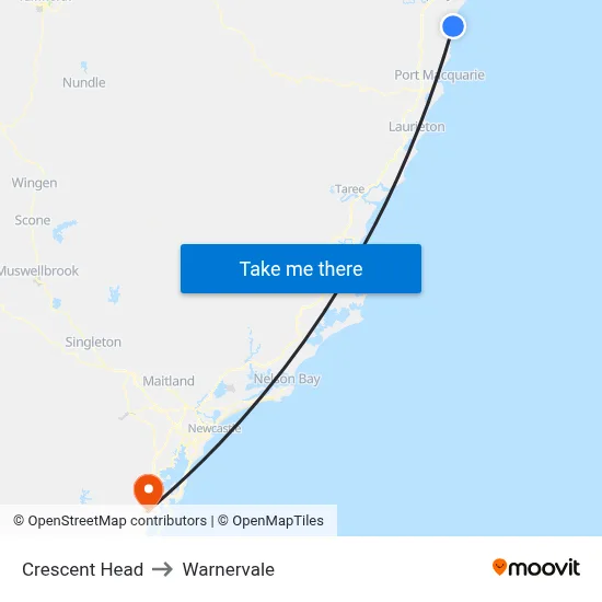 Crescent Head to Warnervale map