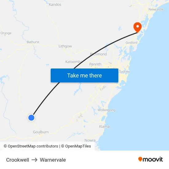 Crookwell to Warnervale map