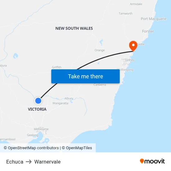 Echuca to Warnervale map