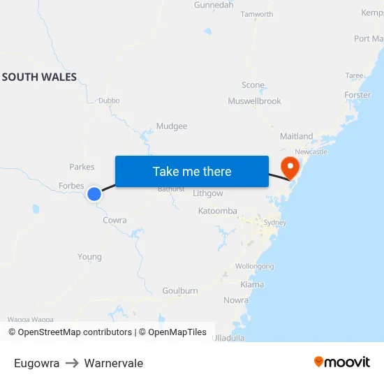 Eugowra to Warnervale map