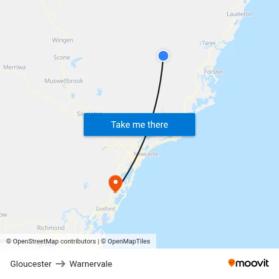 Gloucester to Warnervale map