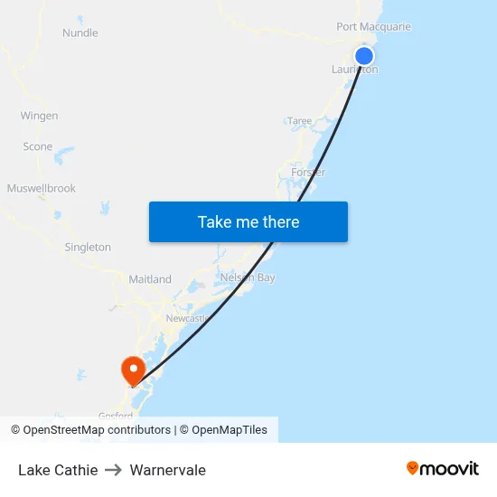 Lake Cathie to Warnervale map