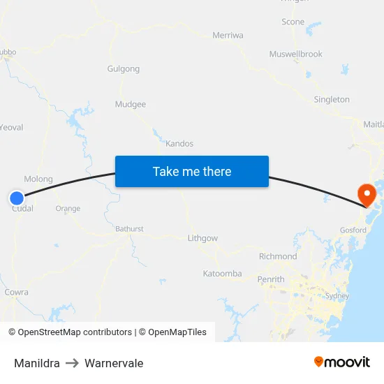Manildra to Warnervale map