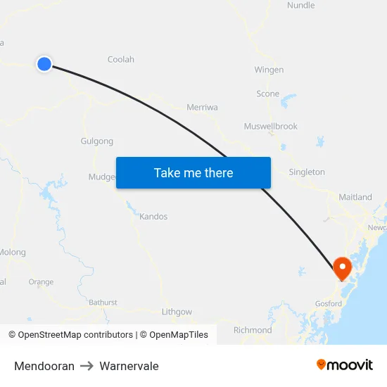 Mendooran to Warnervale map