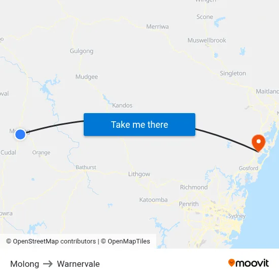 Molong to Warnervale map