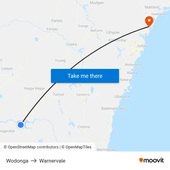 Wodonga to Warnervale map