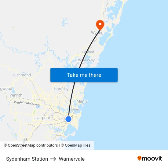 Sydenham Station to Warnervale map