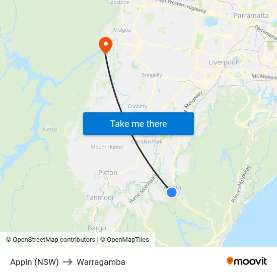Appin (NSW) to Warragamba map