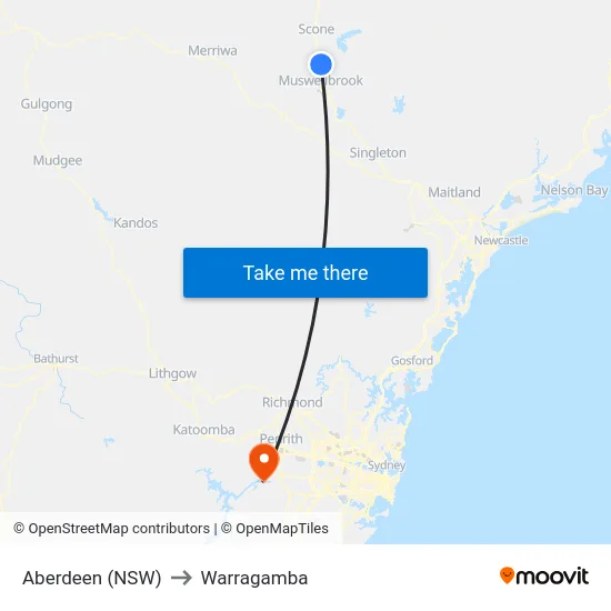 Aberdeen (NSW) to Warragamba map