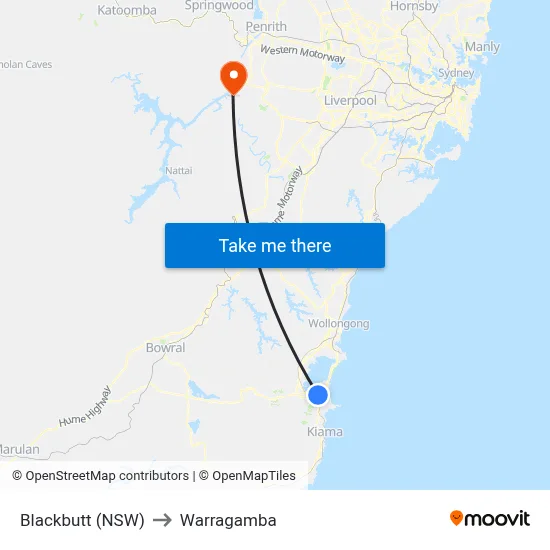 Blackbutt (NSW) to Warragamba map