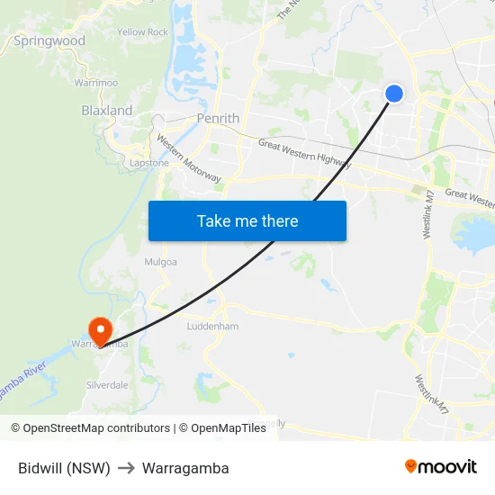 Bidwill (NSW) to Warragamba map