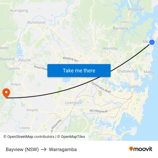 Bayview (NSW) to Warragamba map