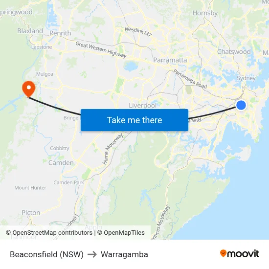 Beaconsfield (NSW) to Warragamba map