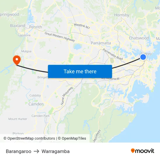 Barangaroo to Warragamba map