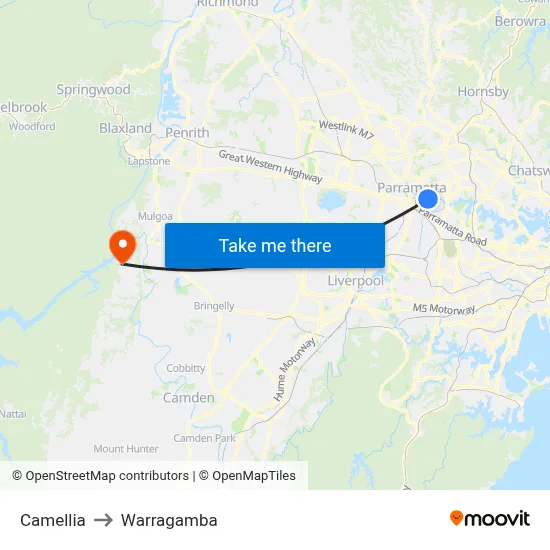 Camellia to Warragamba map