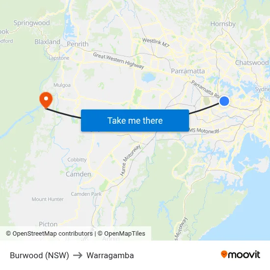Burwood (NSW) to Warragamba map