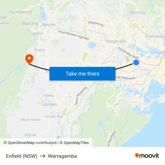 Enfield (NSW) to Warragamba map