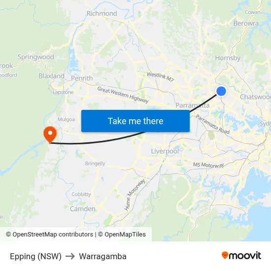 Epping (NSW) to Warragamba map