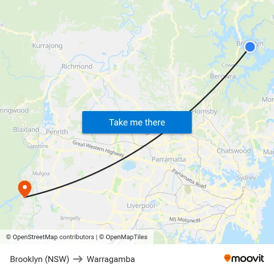 Brooklyn (NSW) to Warragamba map