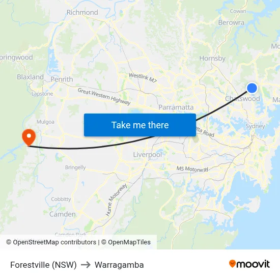 Forestville (NSW) to Warragamba map