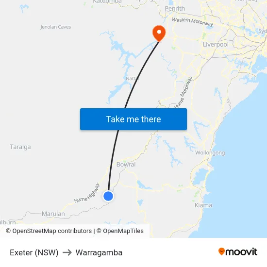 Exeter (NSW) to Warragamba map