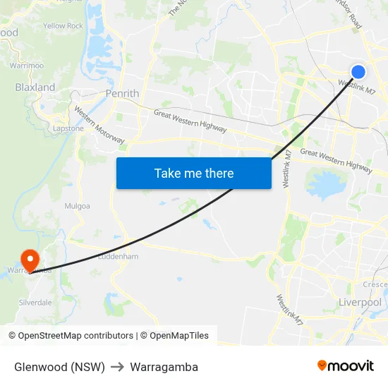 Glenwood (NSW) to Warragamba map