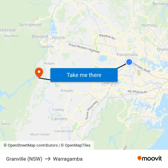 Granville (NSW) to Warragamba map