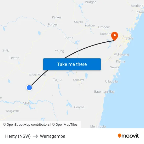 Henty (NSW) to Warragamba map