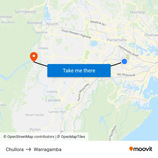 Chullora to Warragamba map