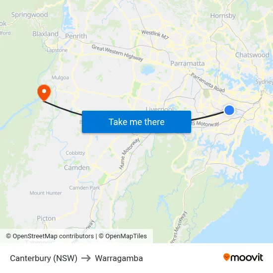 Canterbury (NSW) to Warragamba map